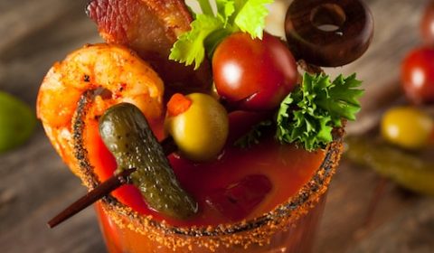 The Perfect Hangover Cure: Spicy Bloody Mary with Bacon and Shrimp
